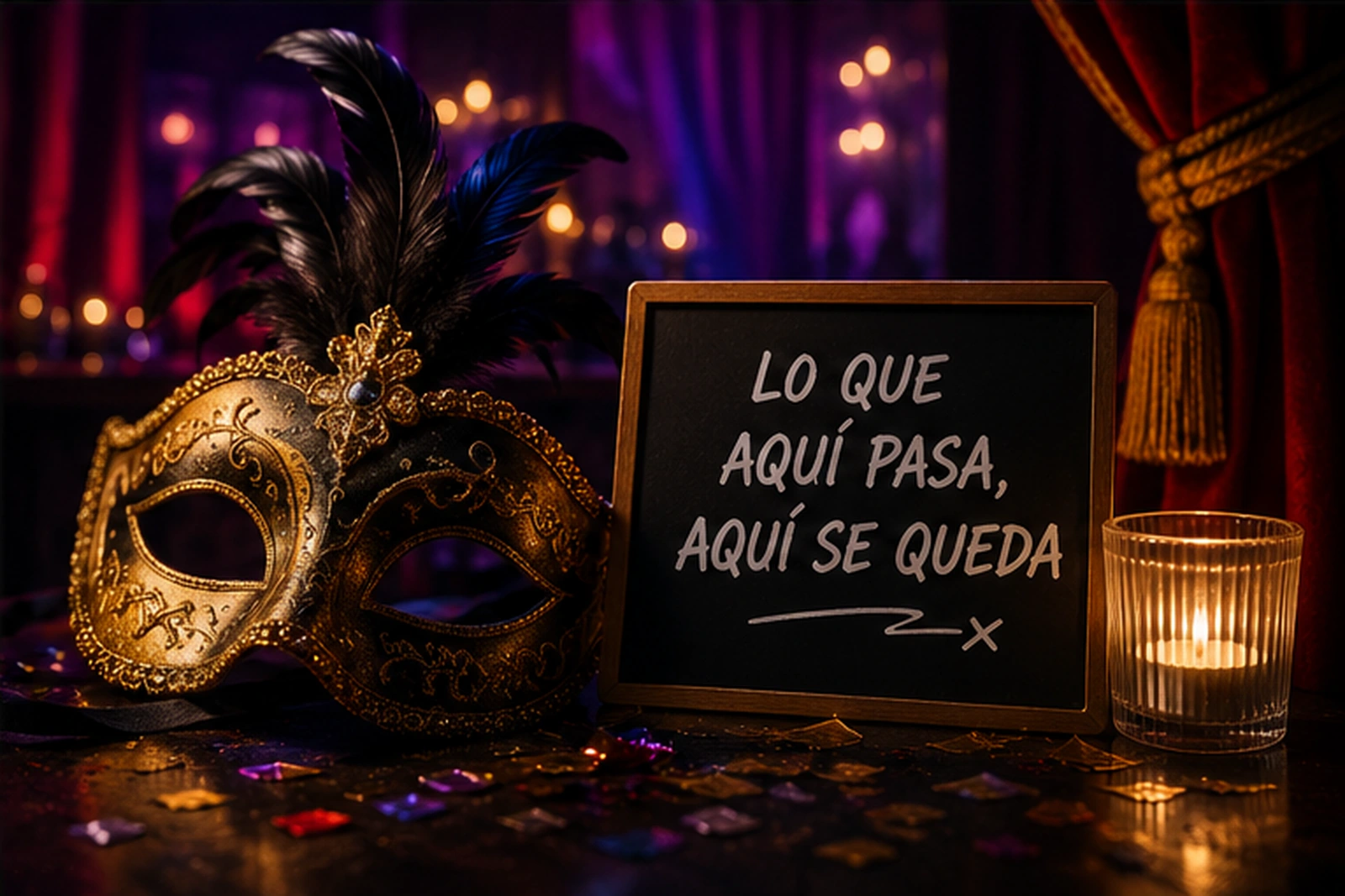 Puerta de ne&oacute;n y signo de interrogaci&oacute;n para un tardeo secreto